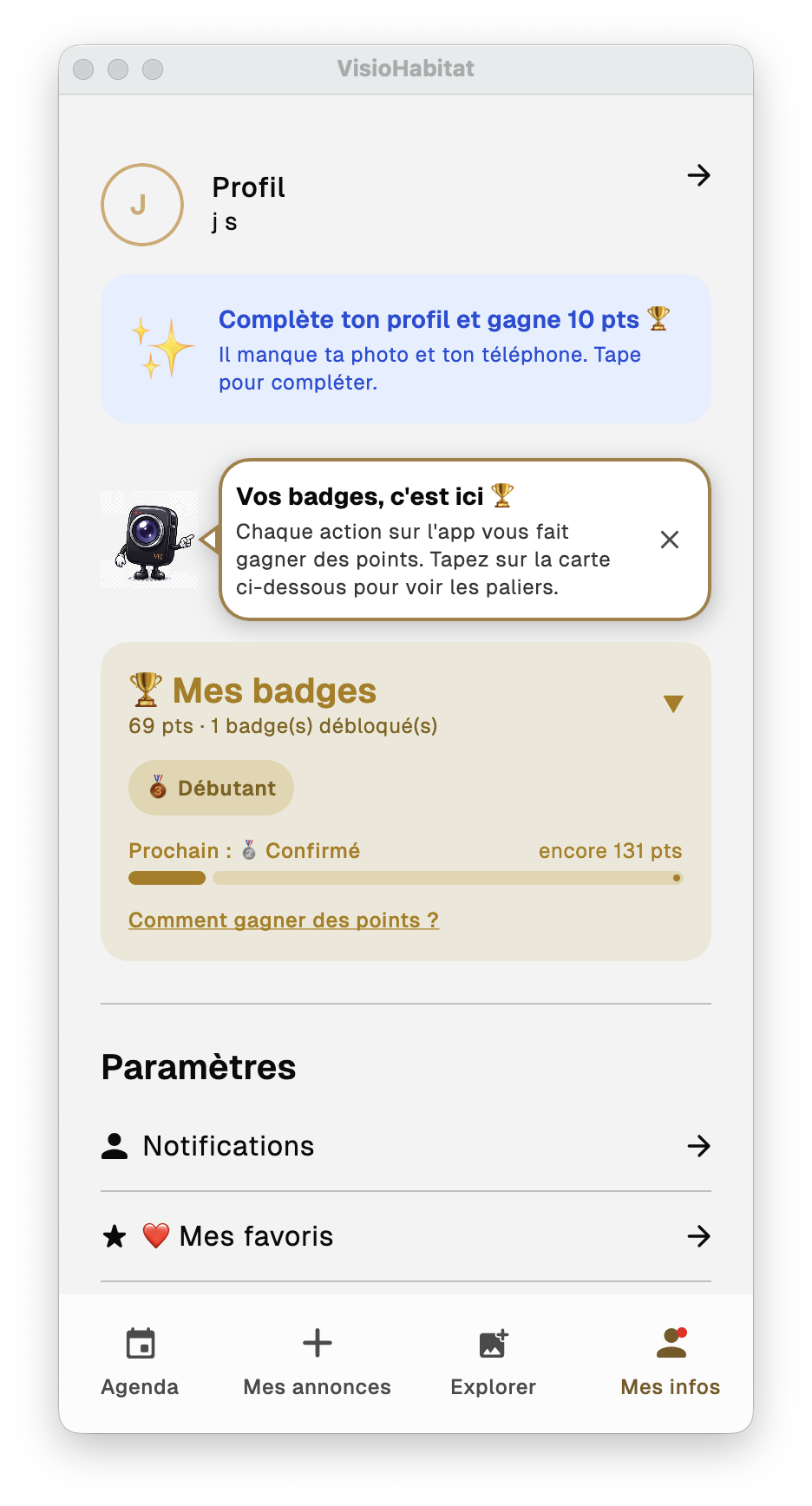 Mon profil et options